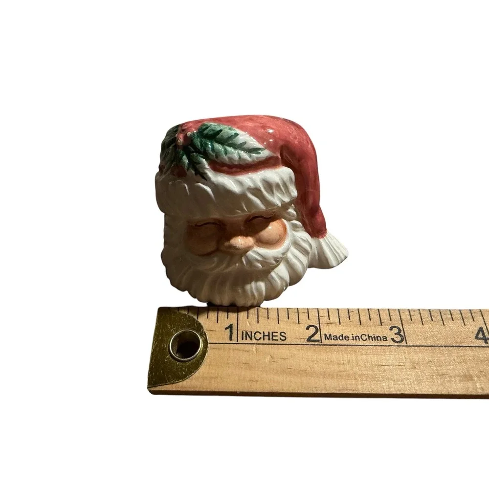 Vintage Ceramic Santa Head Napkin Rings Set of 6 Christmas Holiday Table